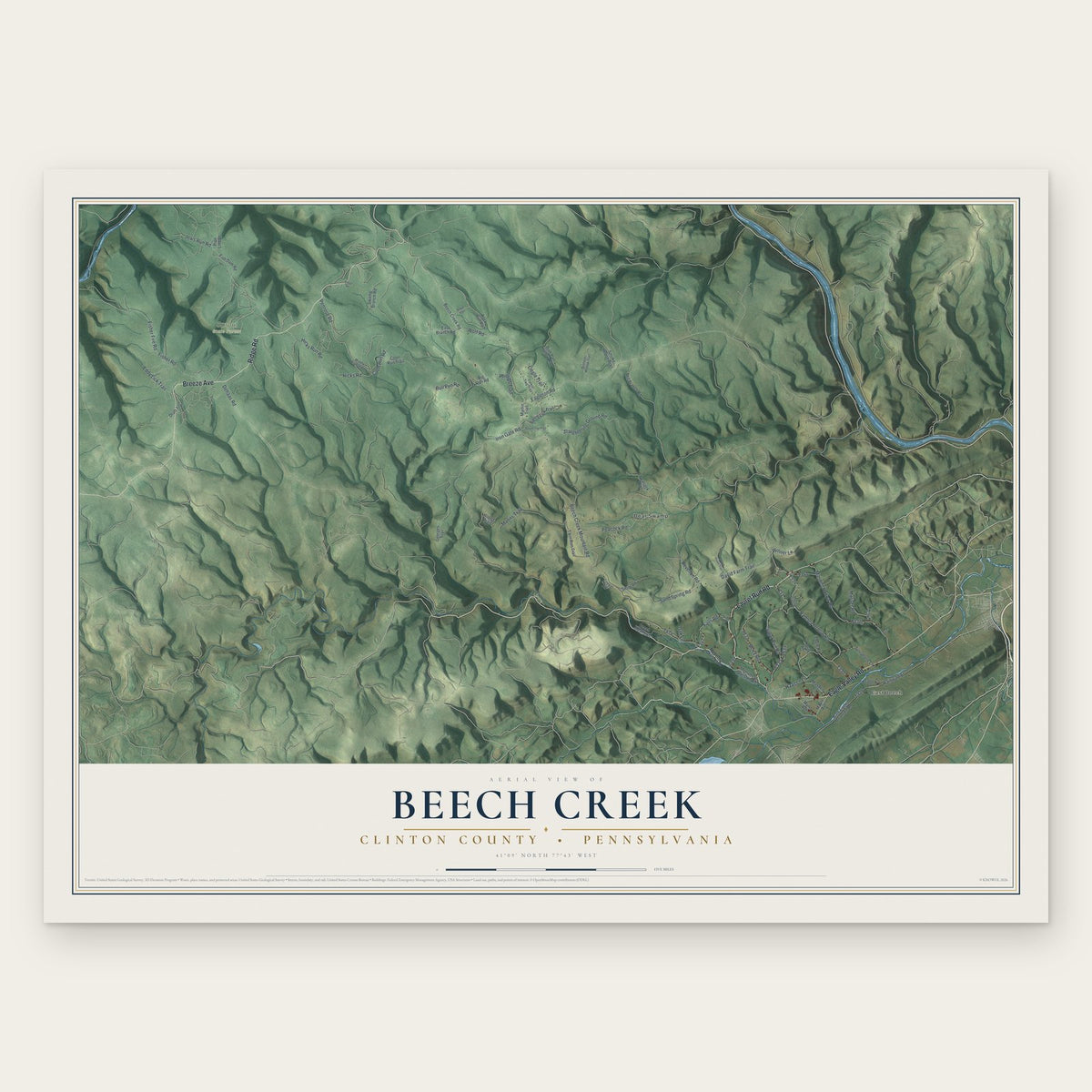Beech Creek, Clinton County, Pennsylvania map print, the full design
