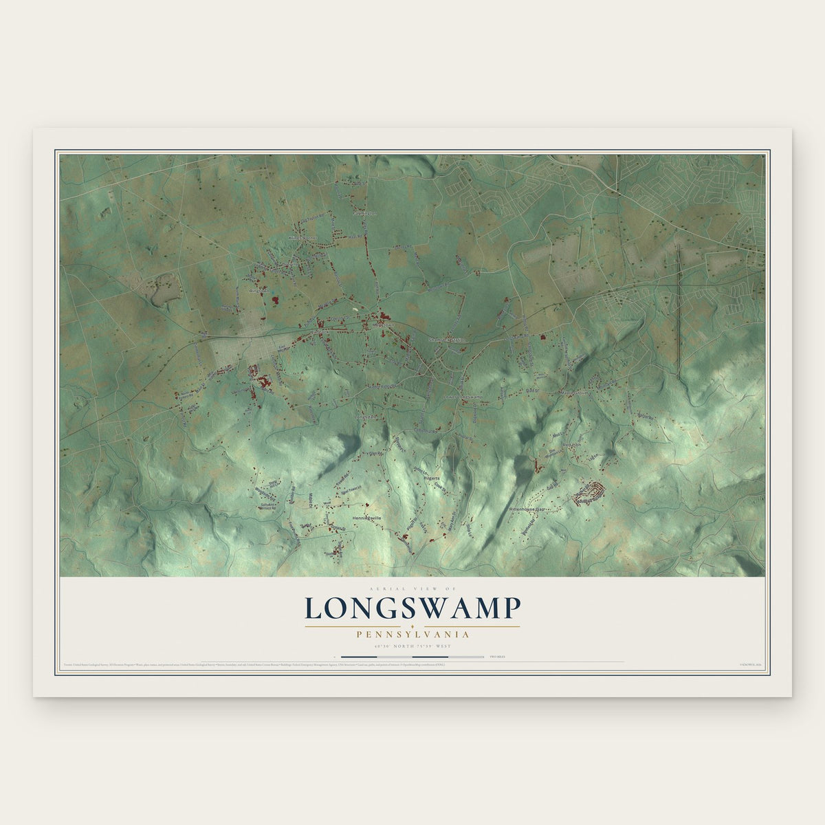 Longswamp, Pennsylvania map print, the full design