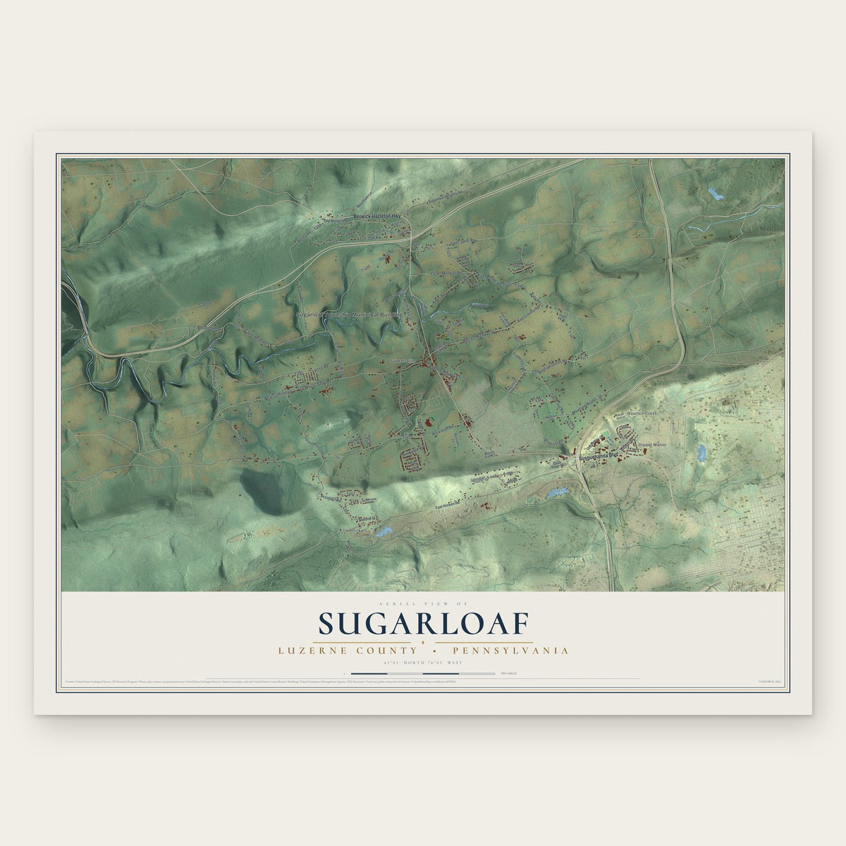 Sugarloaf, Luzerne County, Pennsylvania map print, the full design