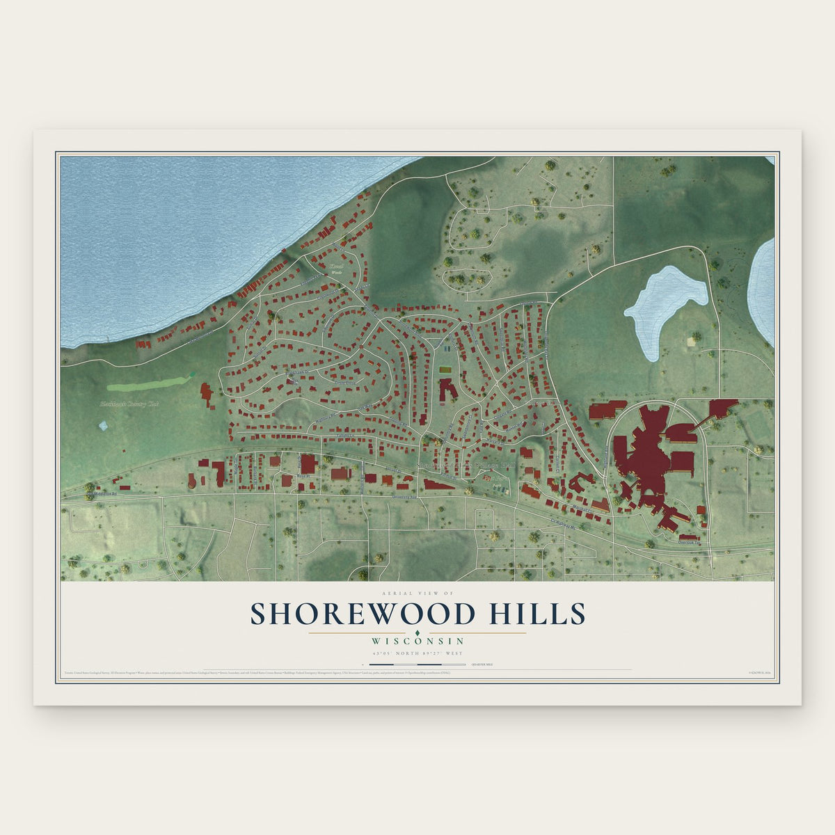 Shorewood Hills, Wisconsin map print, the full design