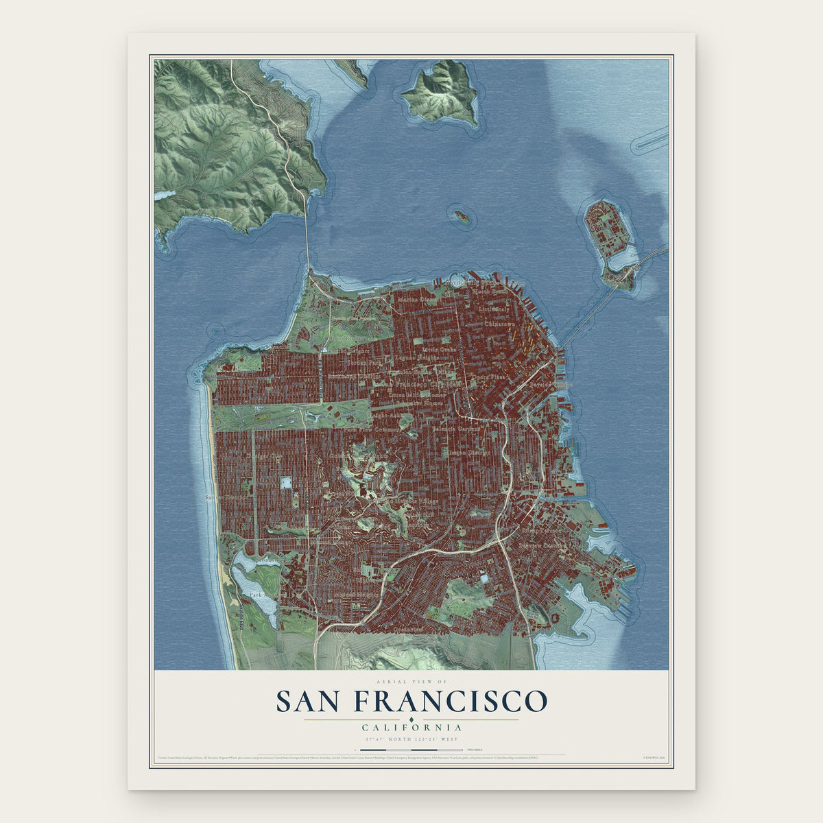 San Francisco, California map print, the full design