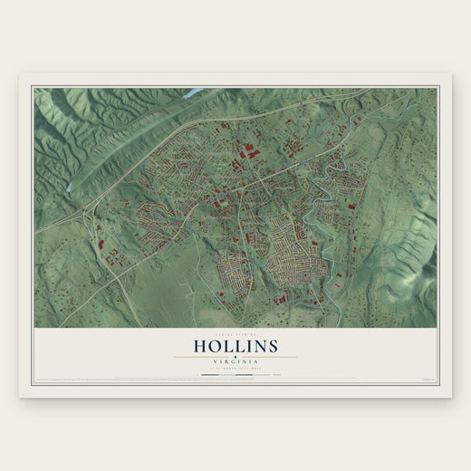 Hollins, Virginia map print, the full design