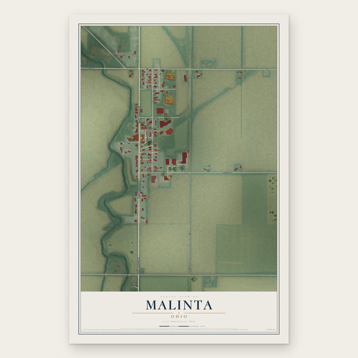 Malinta, Ohio map print, the full design