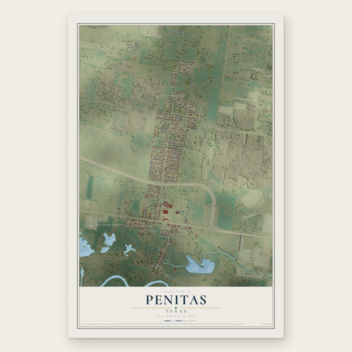 Penitas, Texas map print, the full design