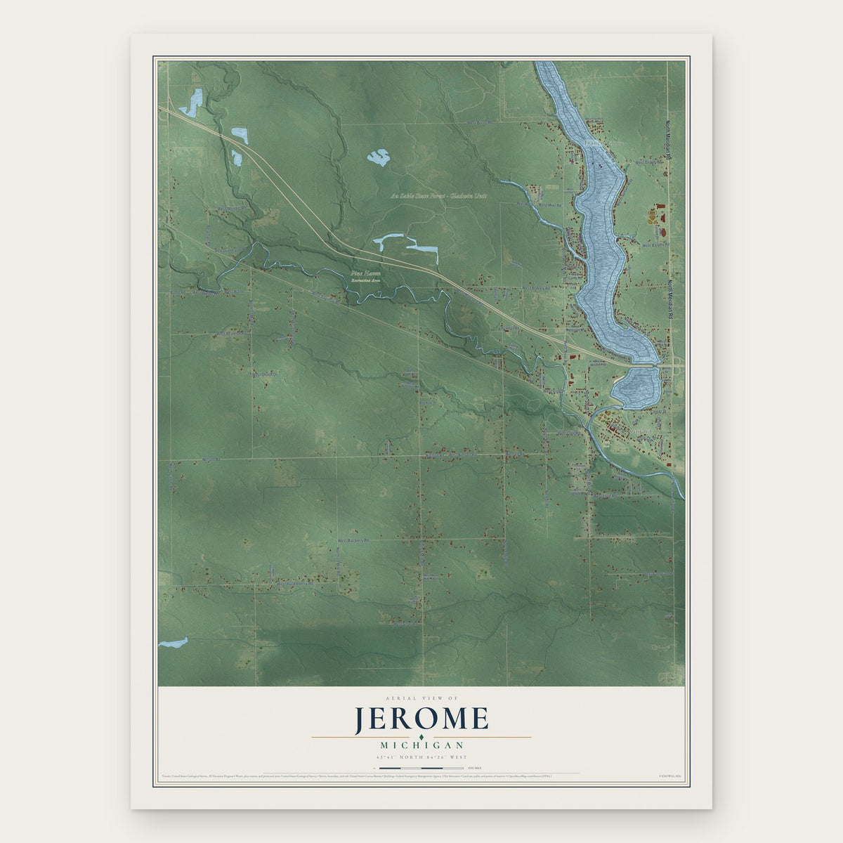 Jerome, Michigan map print, the full design