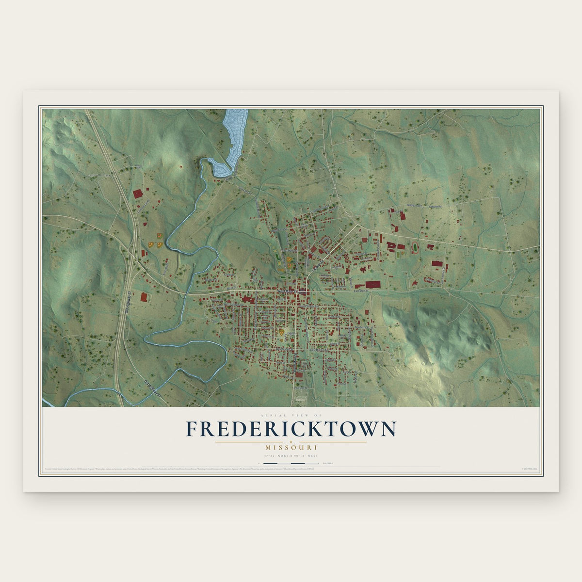 Fredericktown, Missouri map print, the full design