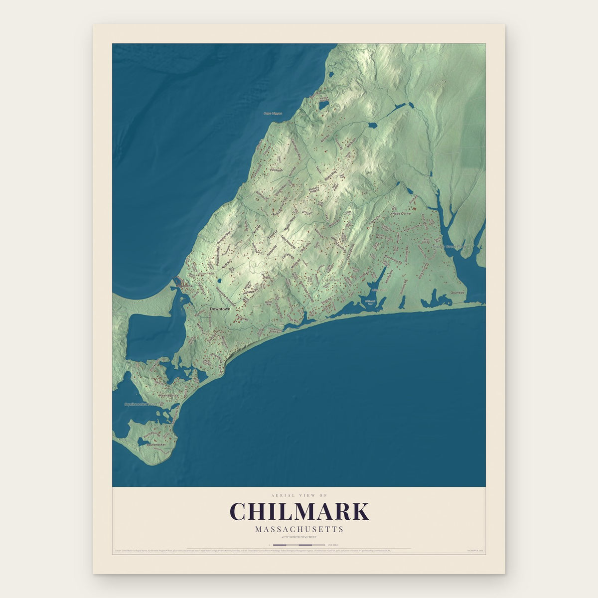 Chilmark, Massachusetts map print, the full design