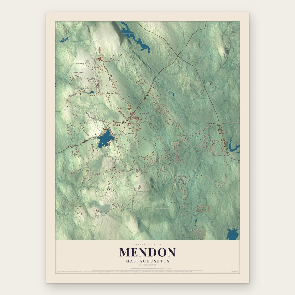 Mendon, Massachusetts map print, the full design