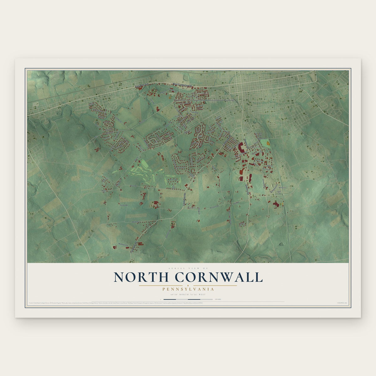 North Cornwall, Pennsylvania map print, the full design