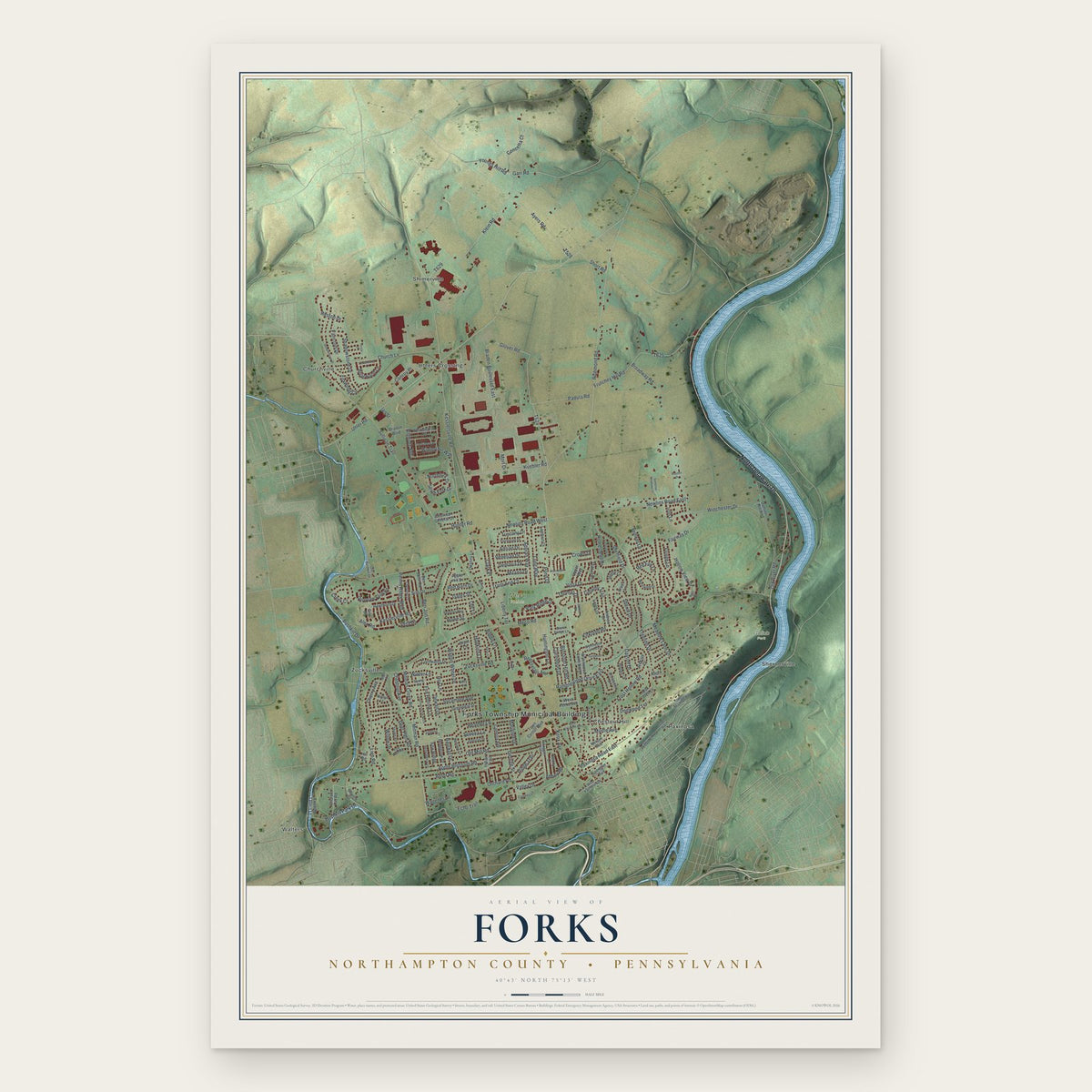 Forks, Northampton County, Pennsylvania map print, the full design