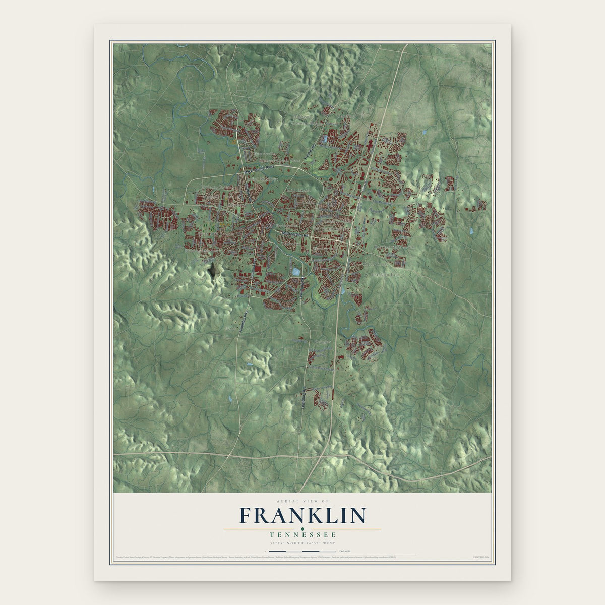 Franklin, Tennessee map print, the full design