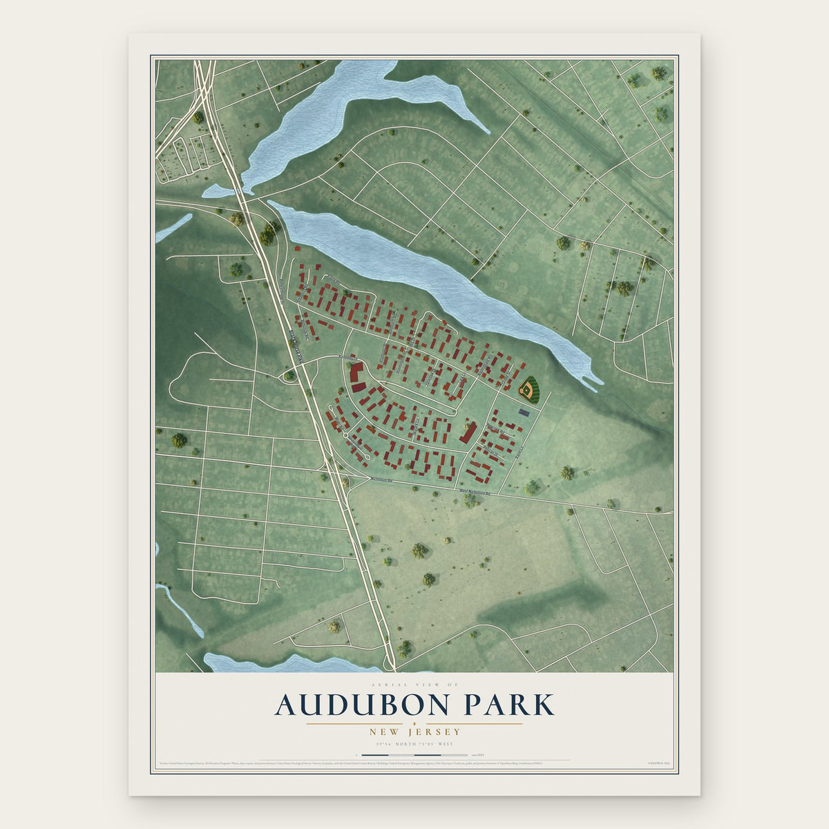 Audubon Park, New Jersey map print, the full design