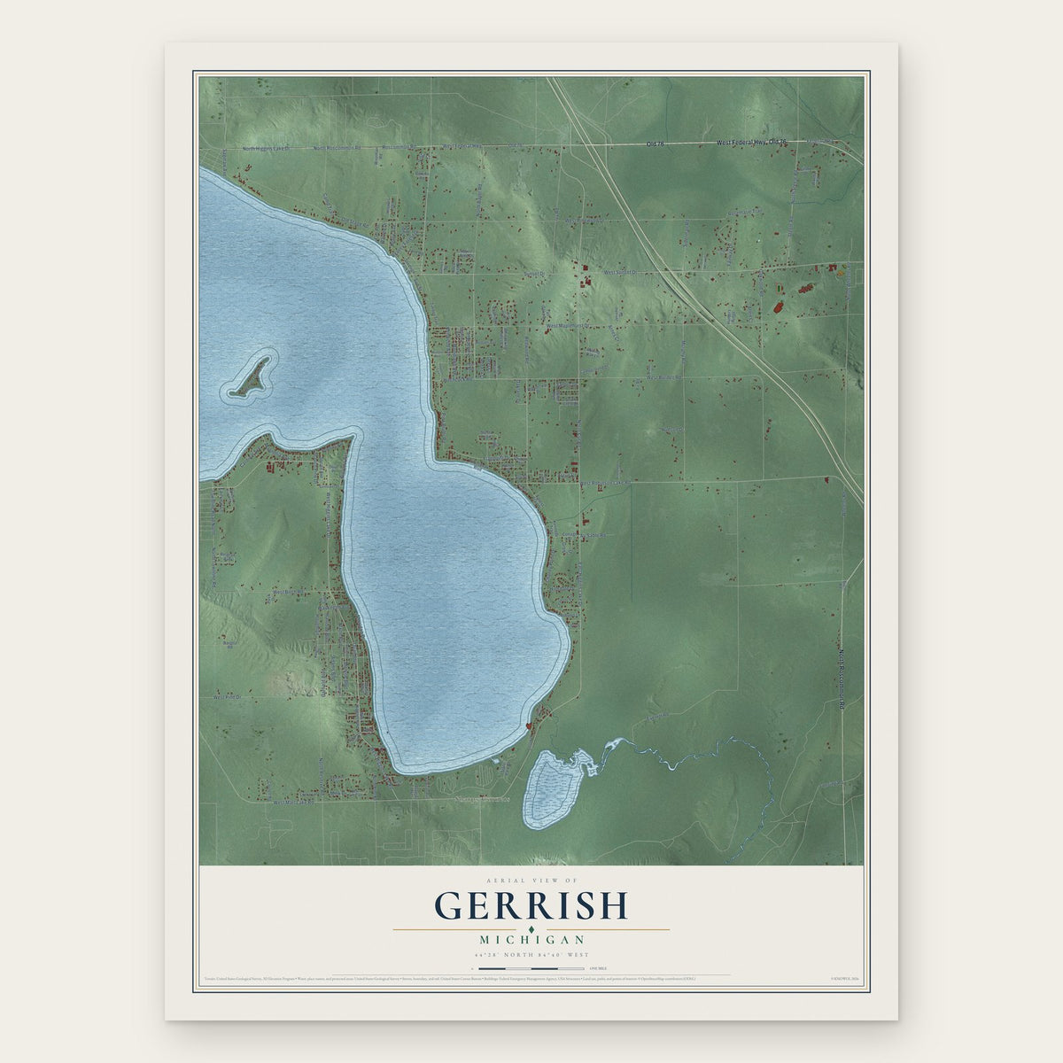 Gerrish, Michigan map print, the full design