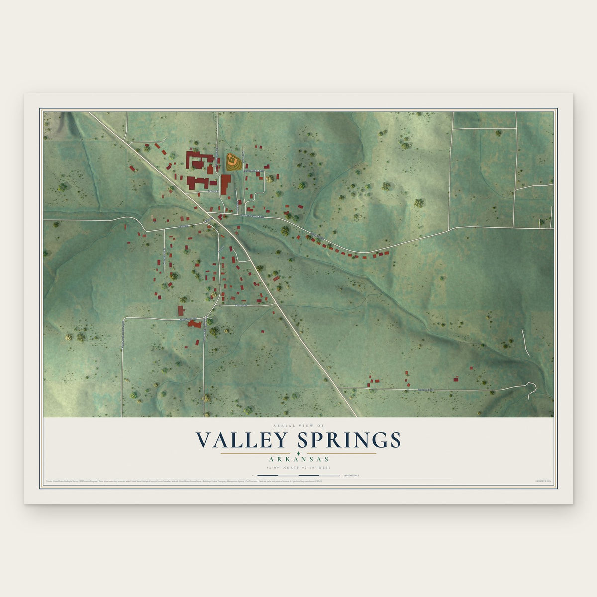 Valley Springs, Arkansas map print, the full design