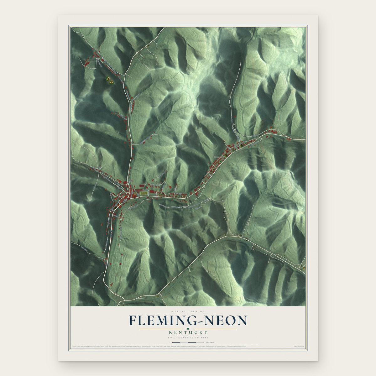 Fleming-Neon, Kentucky map print, the full design