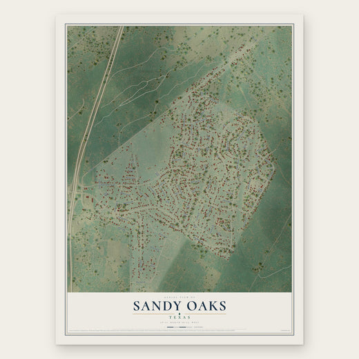 Sandy Oaks, Texas map print, the full design