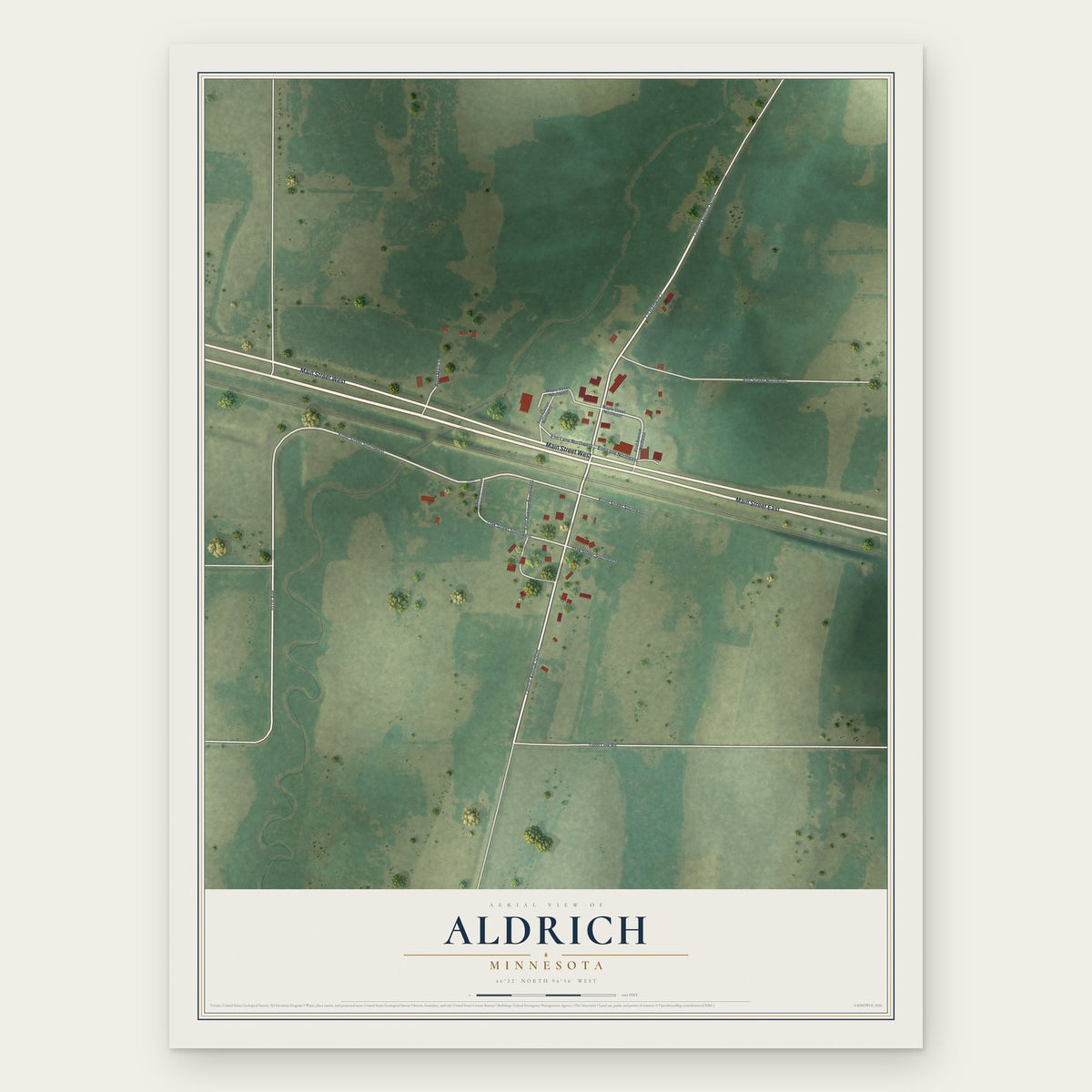 Aldrich, Minnesota map print, the full design