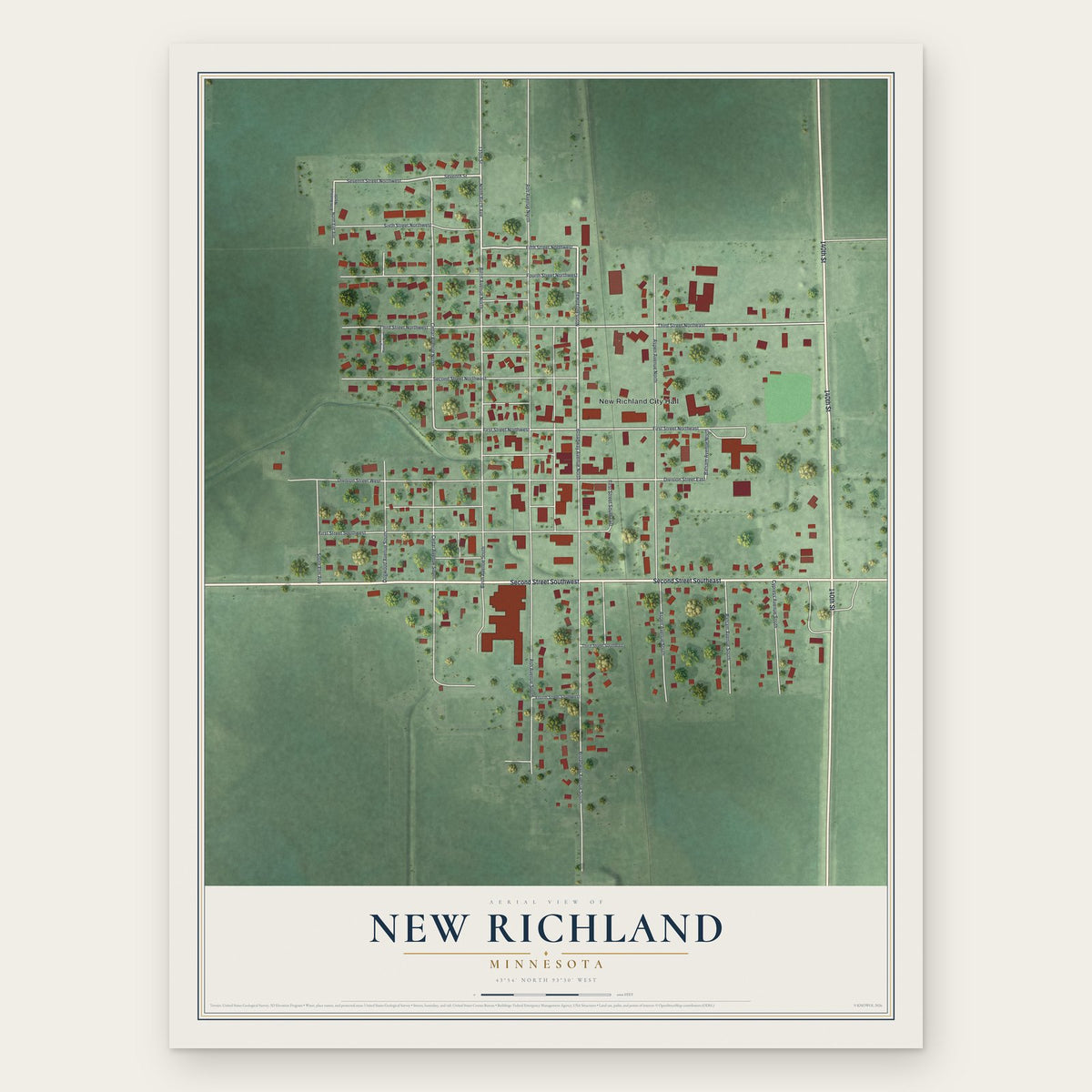 New Richland, Minnesota map print, the full design