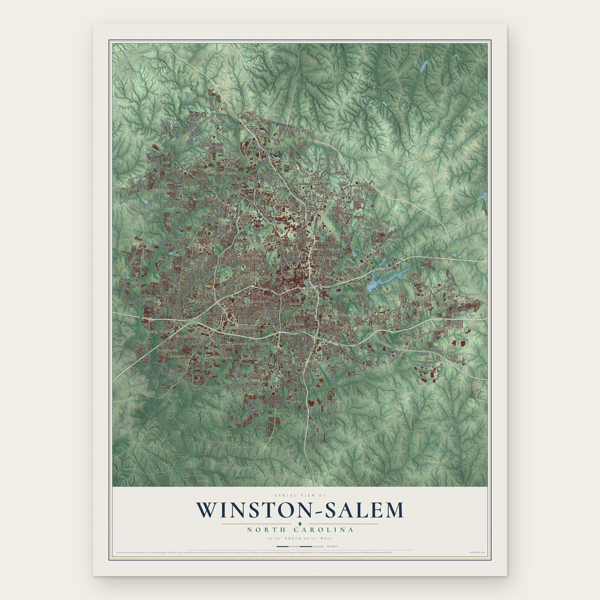 Winston-Salem, North Carolina map print, the full design