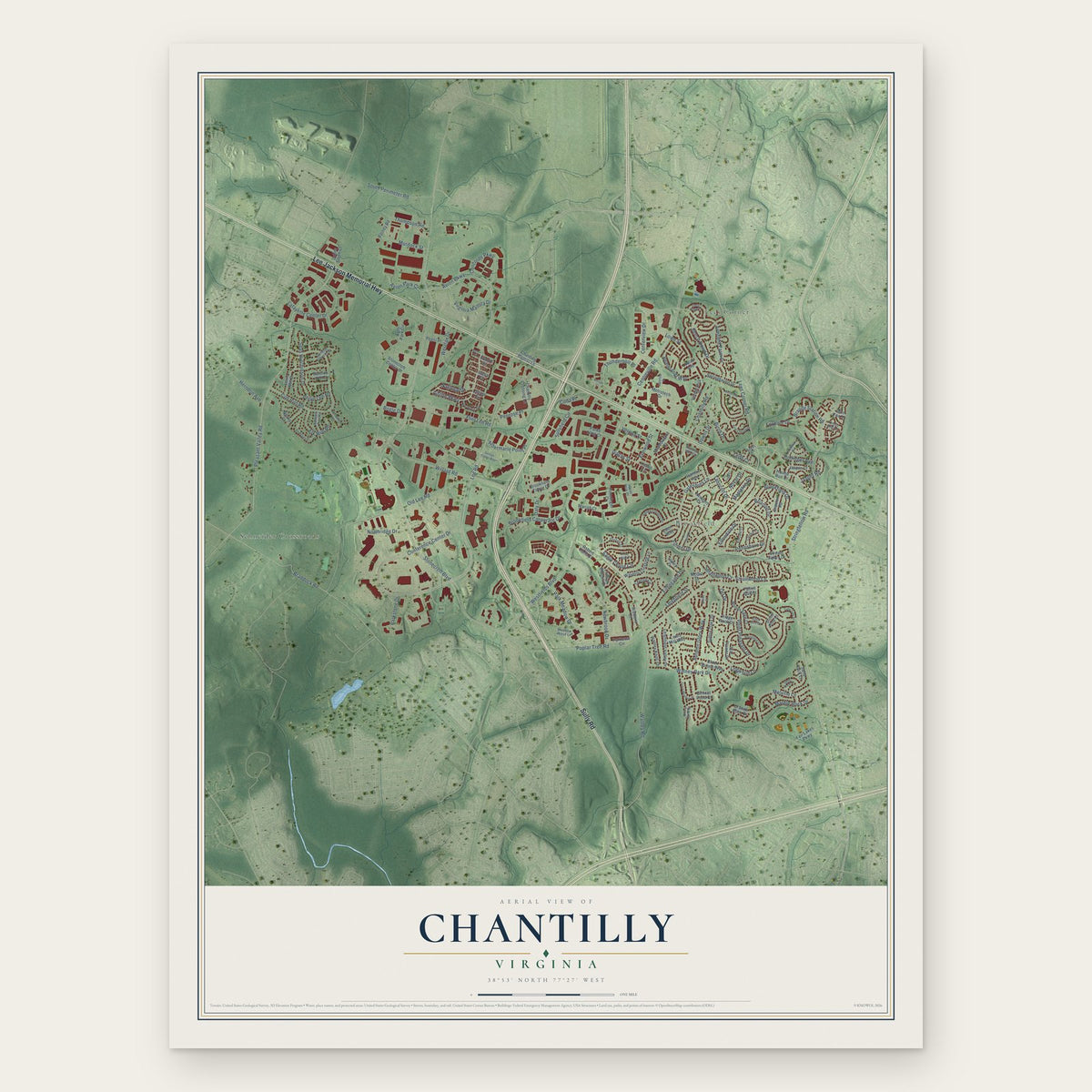 Chantilly, Virginia map print, the full design