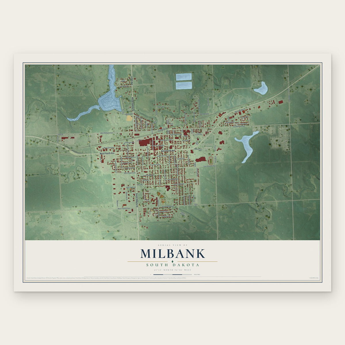 Milbank, South Dakota map print, the full design