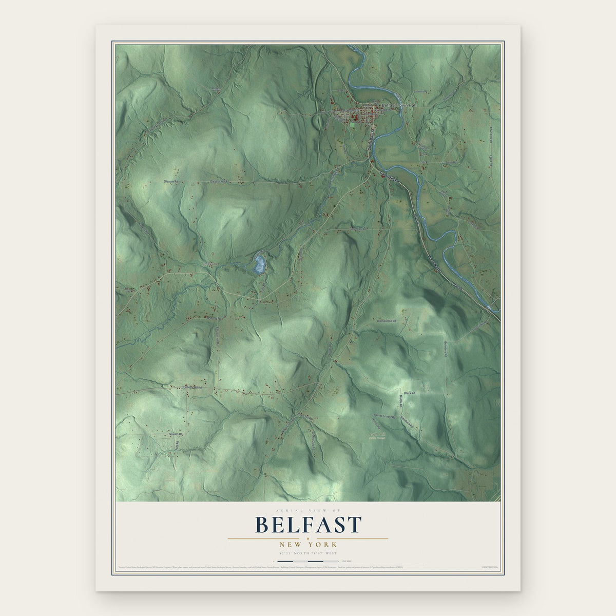 Belfast, New York map print, the full design