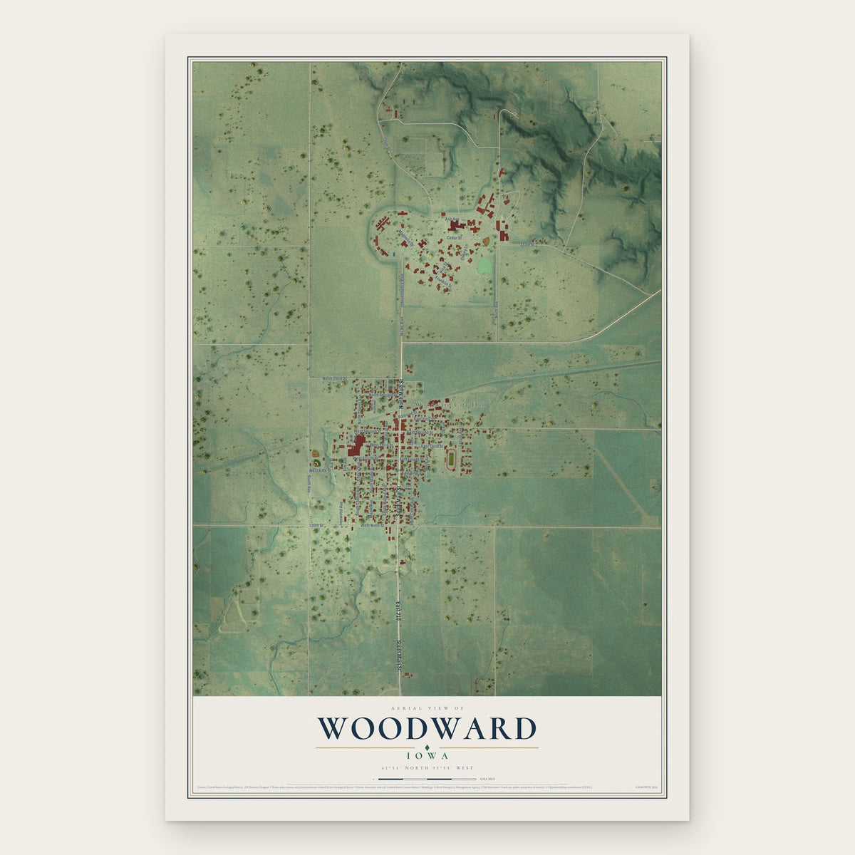 Woodward, Iowa map print, the full design