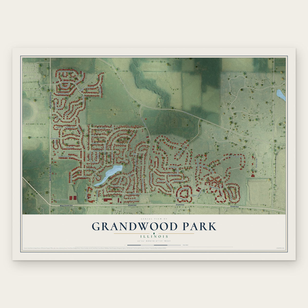 Grandwood Park, Illinois map print, the full design