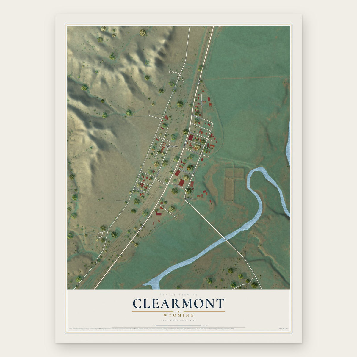 Clearmont, Wyoming map print, the full design