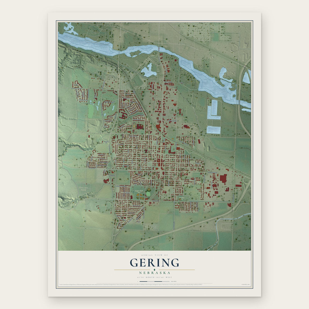 Gering, Nebraska map print, the full design