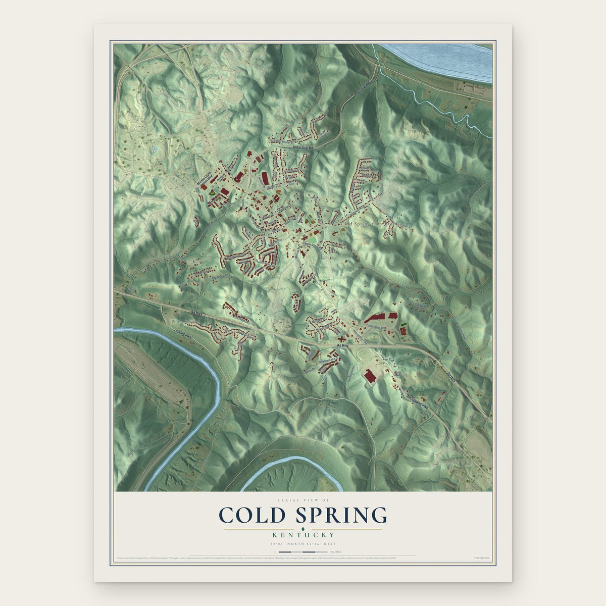 Cold Spring, Kentucky map print, the full design