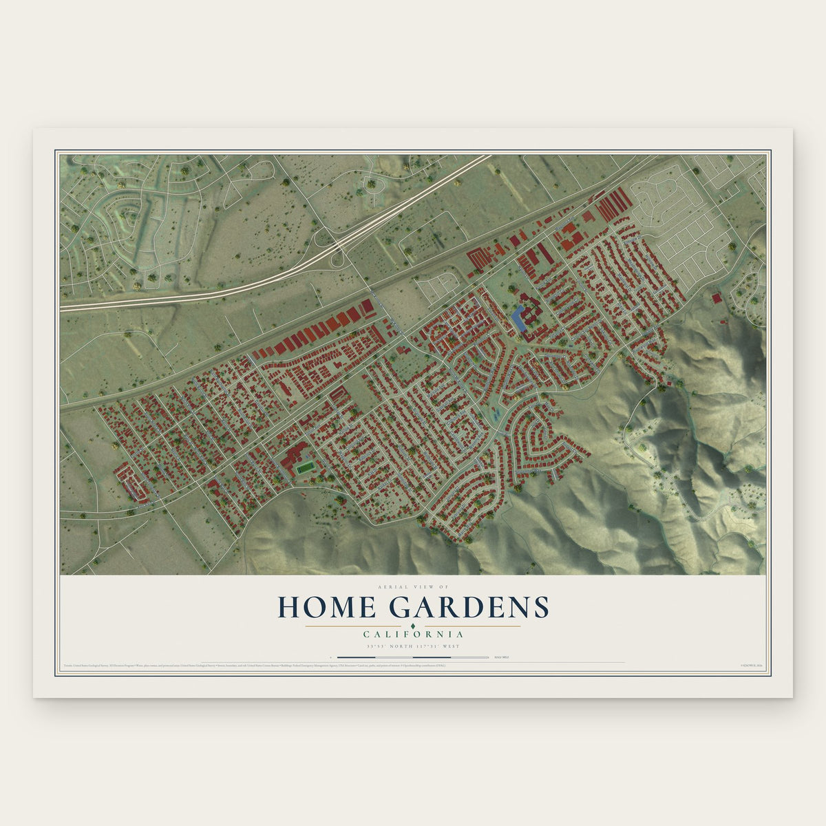 Home Gardens, California map print, the full design