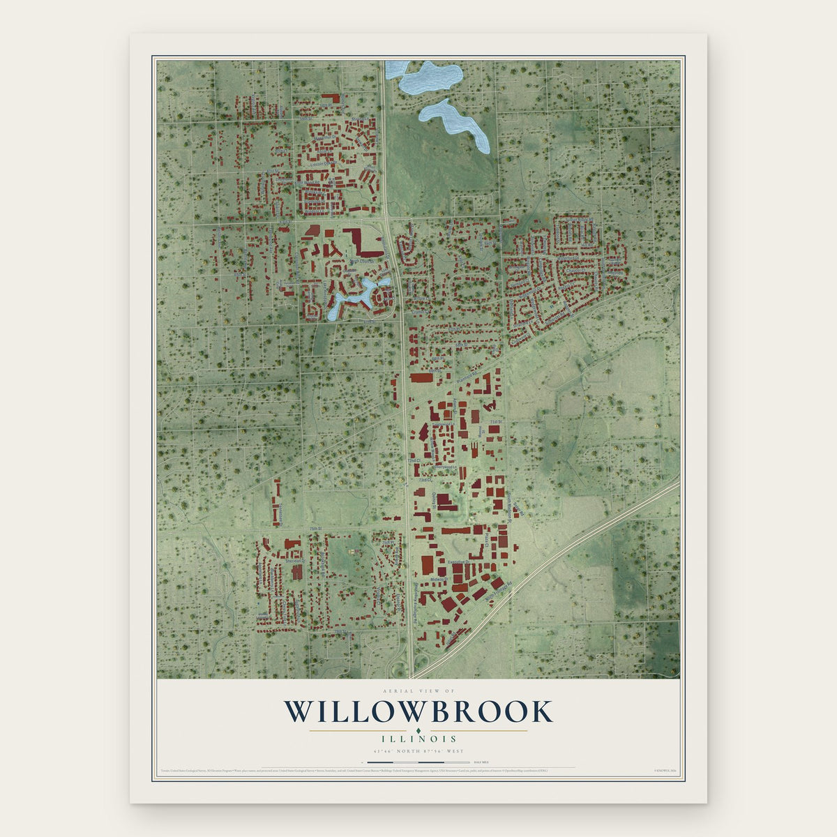 Willowbrook, Illinois map print, the full design