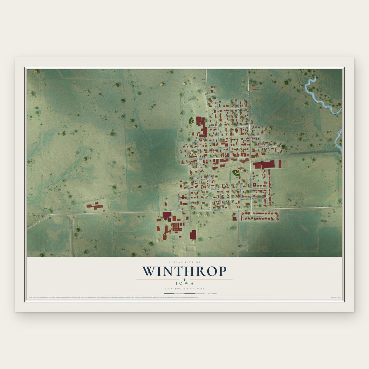 Winthrop, Iowa map print, the full design