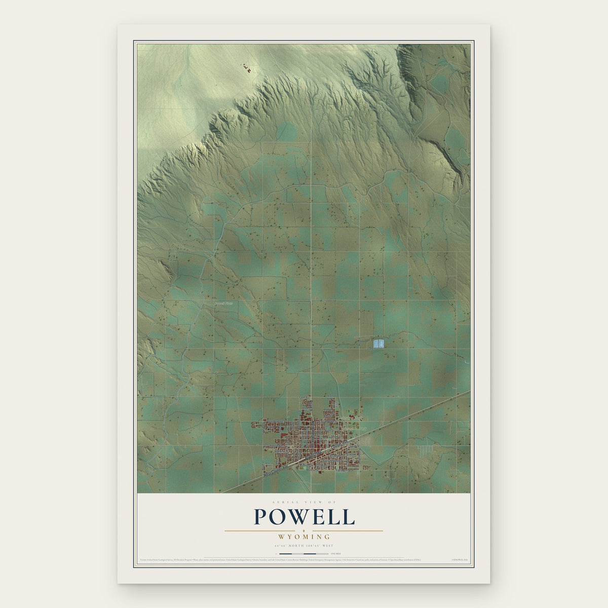 Powell, Wyoming map print, the full design