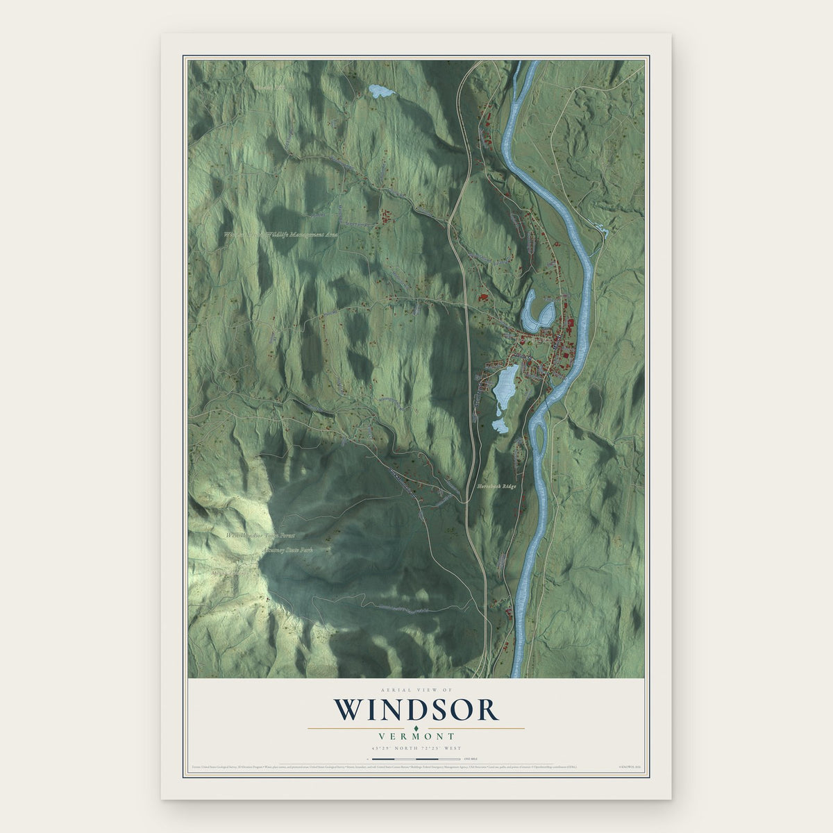 Windsor, Vermont map print, the full design