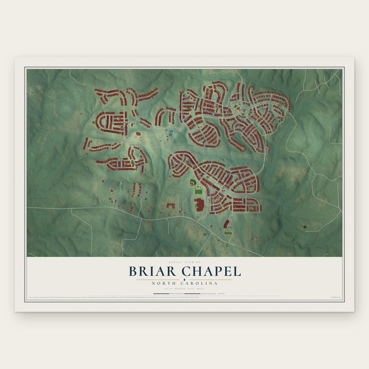 Briar Chapel, North Carolina map print, the full design