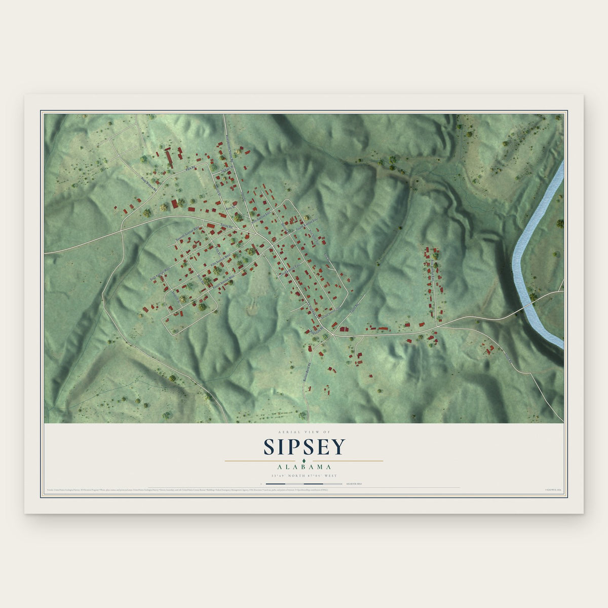 Sipsey, Alabama map print, the full design