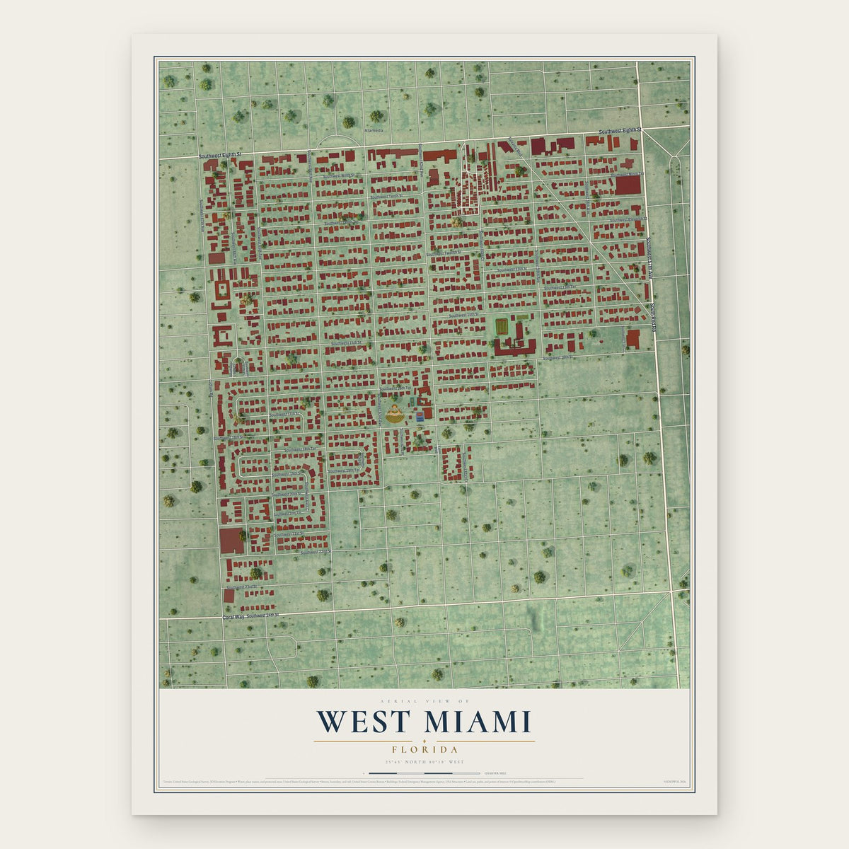 West Miami, Florida map print, the full design