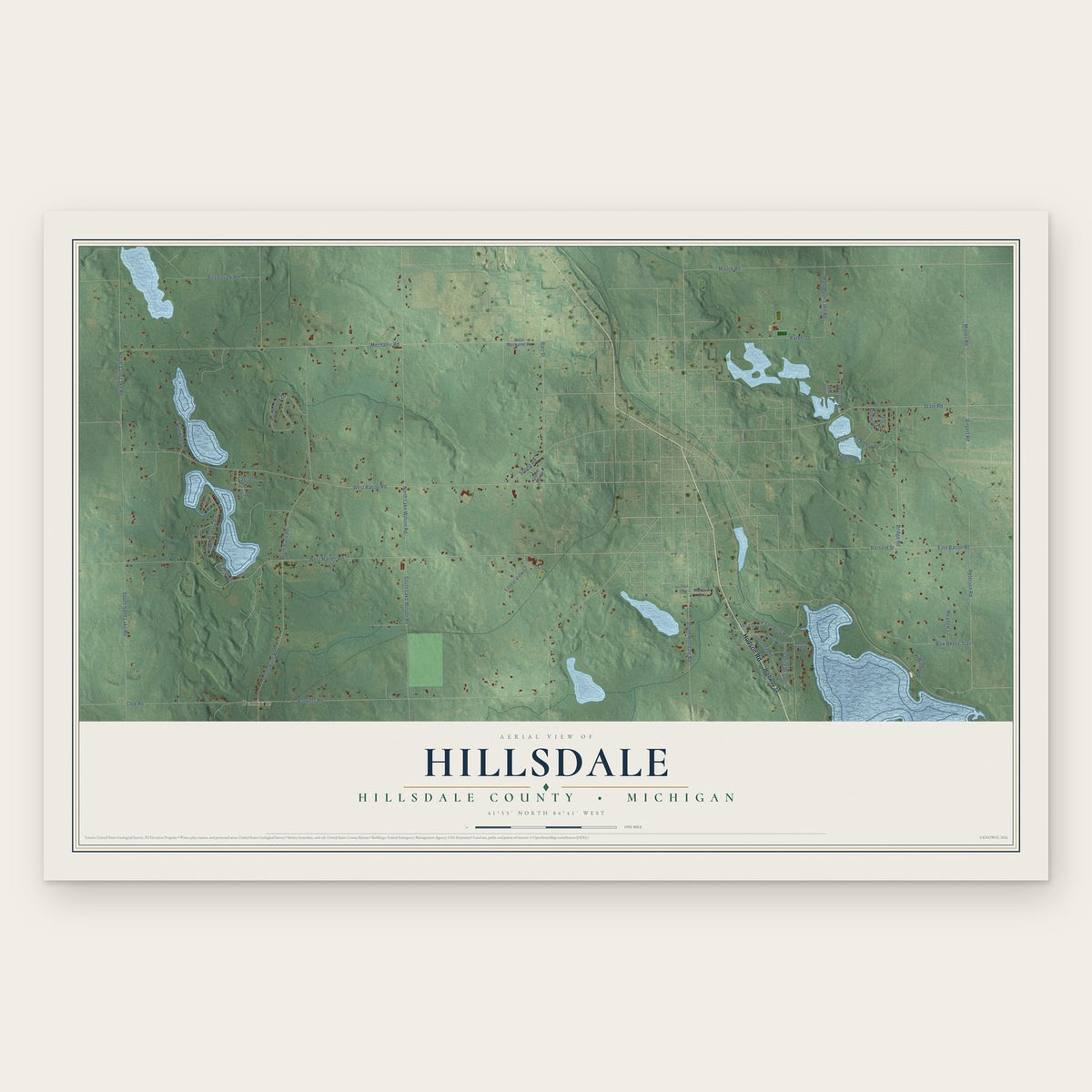 Hillsdale, Hillsdale County, Michigan map print, the full design