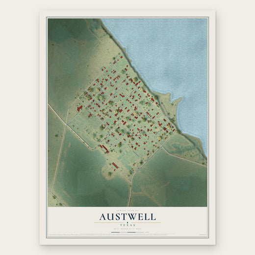 Austwell, Texas map print, the full design