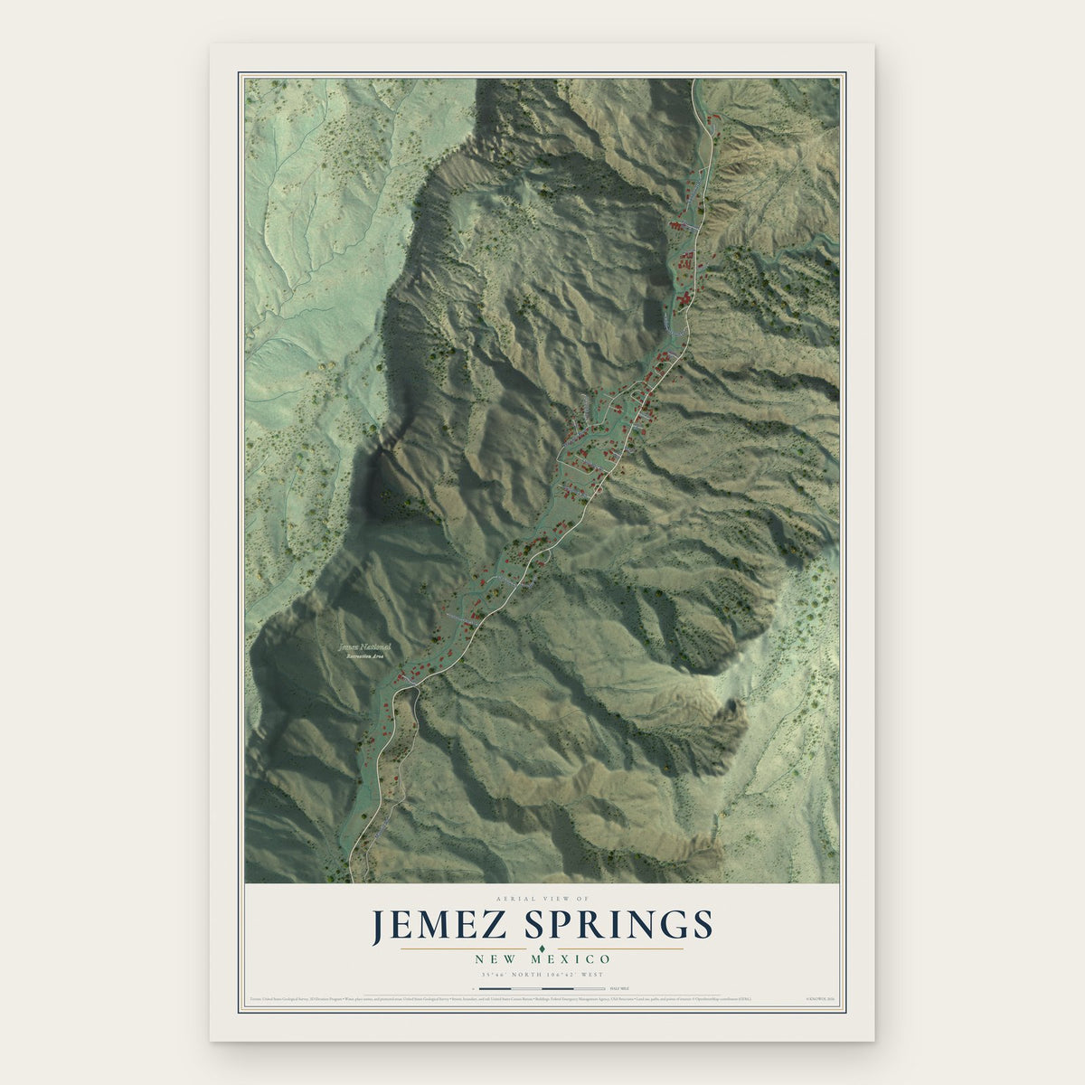 Jemez Springs, New Mexico map print, the full design