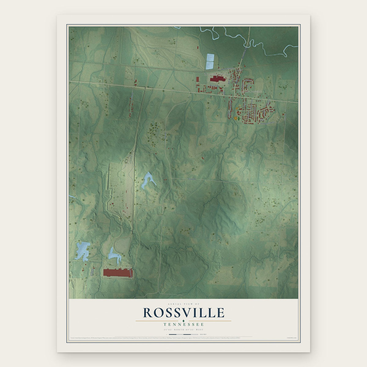 Rossville, Tennessee map print, the full design
