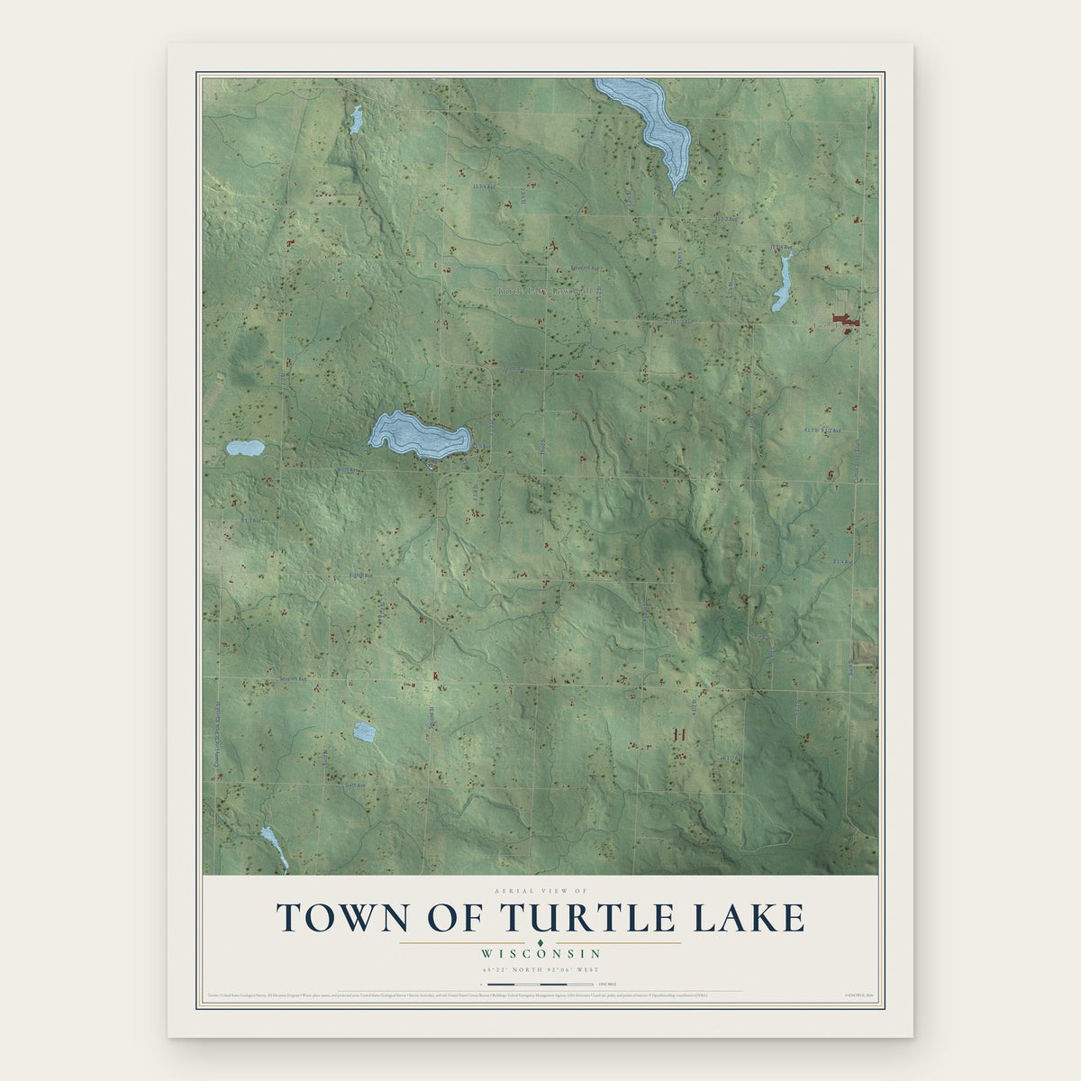 Town of Turtle Lake, Wisconsin map print, the full design