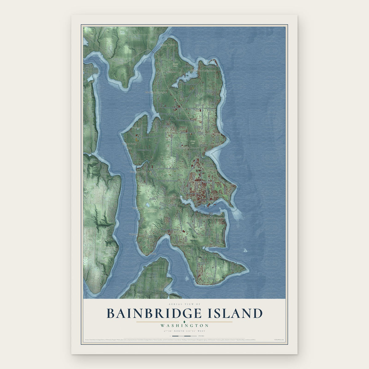 Bainbridge Island, Washington map print, the full design