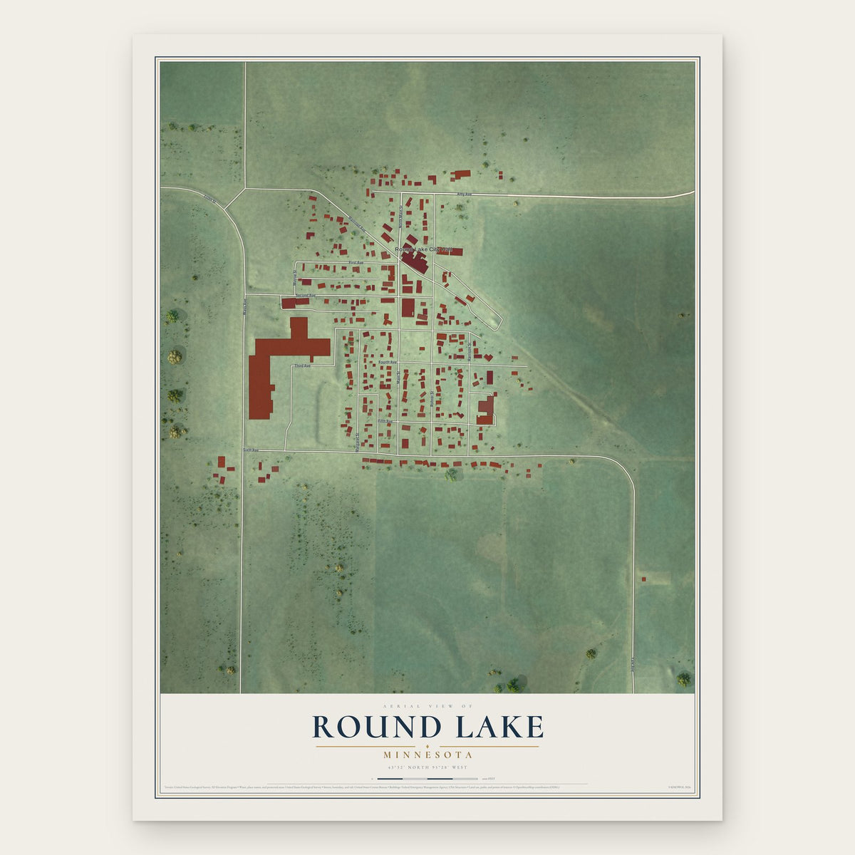 Round Lake, Minnesota map print, the full design