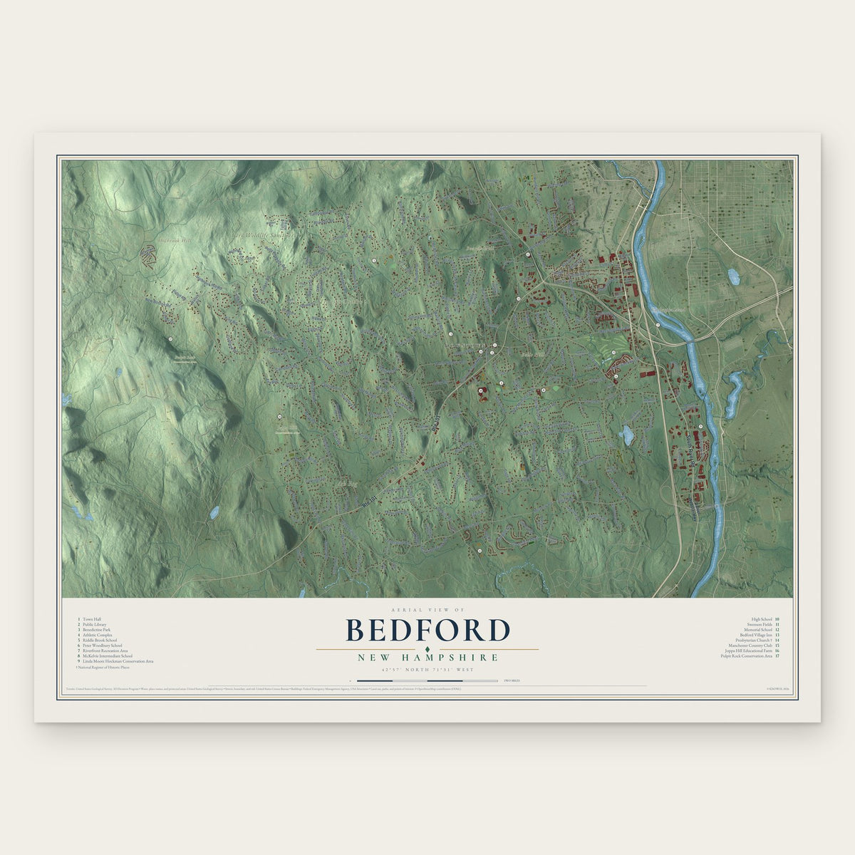 Bedford, New Hampshire map print, the full design