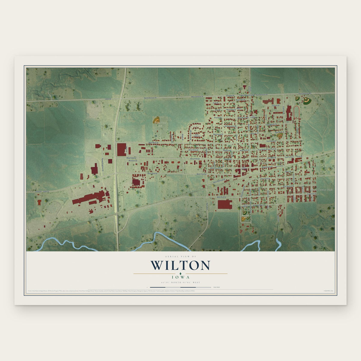 Wilton, Iowa map print, the full design