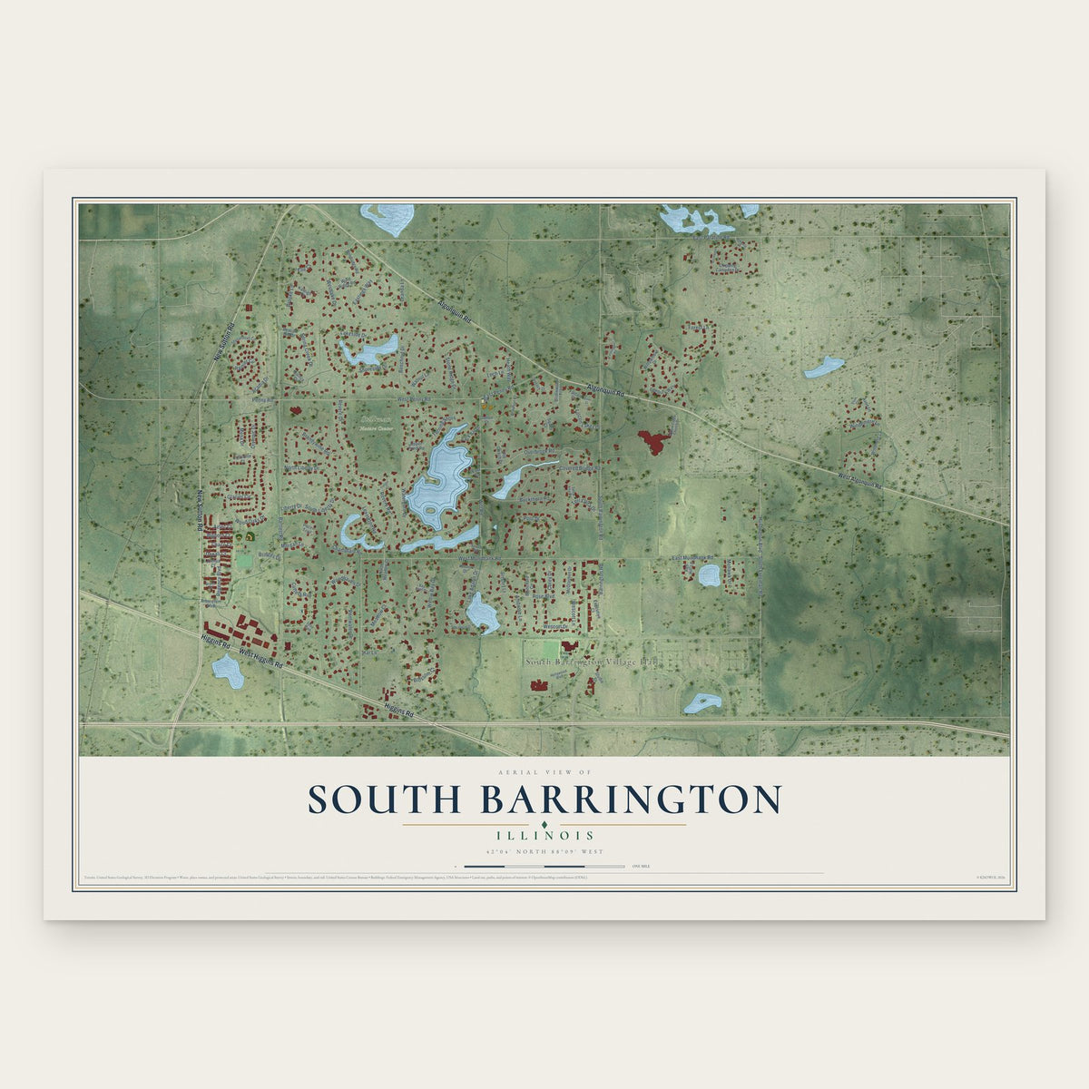 South Barrington, Illinois map print, the full design