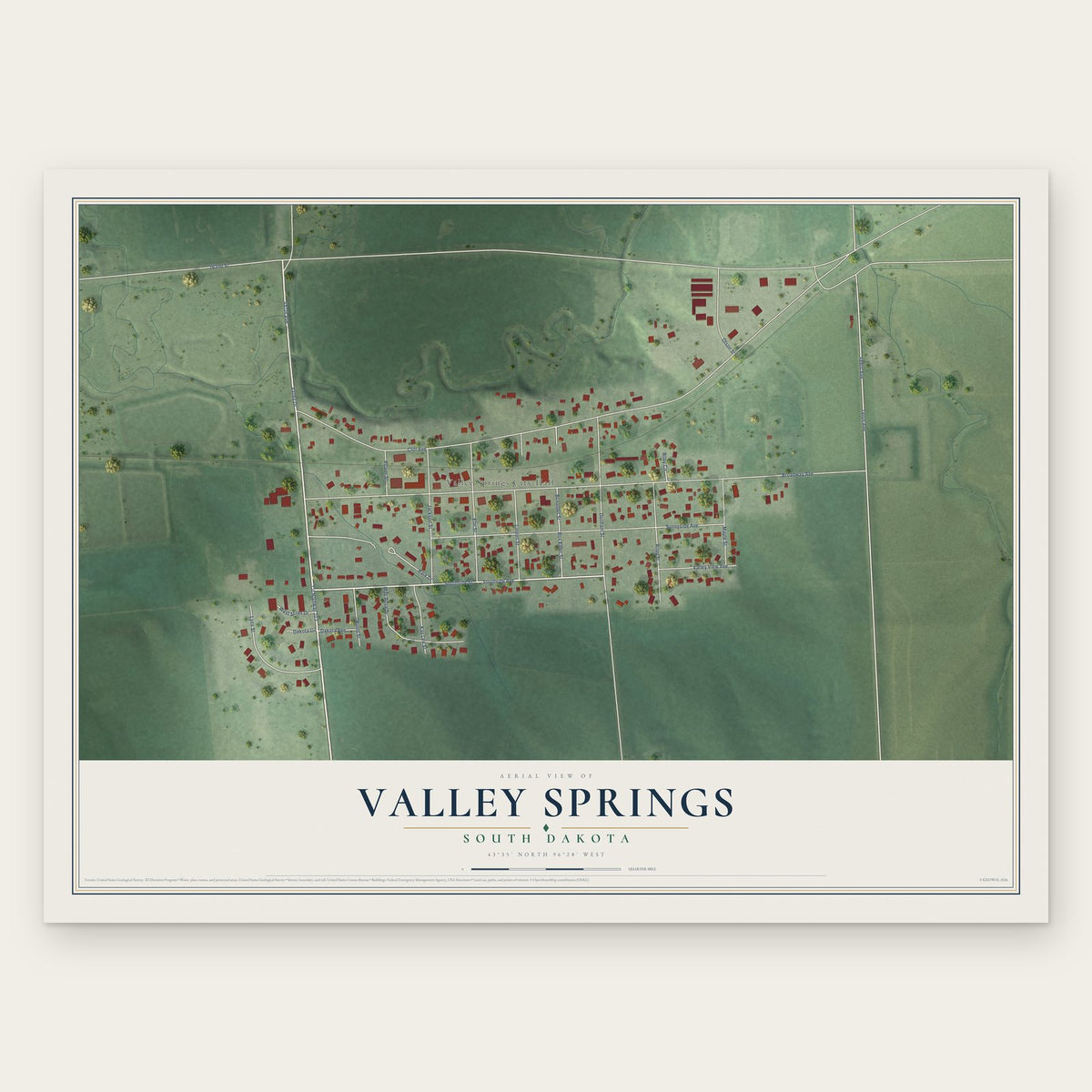 Valley Springs, South Dakota map print, the full design